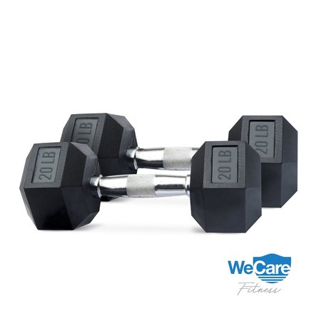 WECARE FITNESS Rubber-Coated Chrome Handle 20 Lbs Dumbbells, Set of Two, Black, 2PK WC-2P-20LB-BK